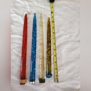 Set of 4 Colorful Lucite W Gold Flecks Candles, Hempstead Creations,